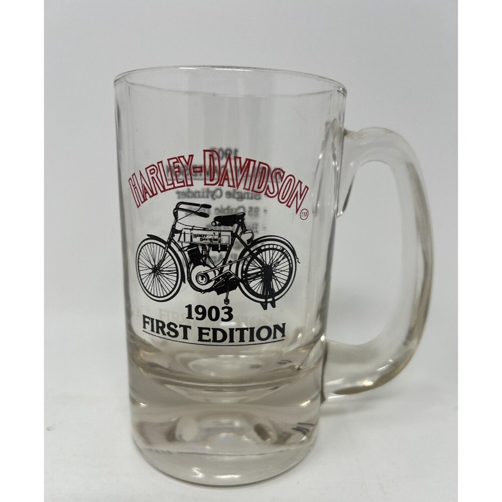 Vintage Harley Davidson Motorcycle 1903 First Edition Glass Beer Mug